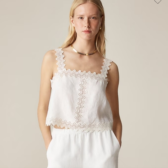 J. Crew Tops - J.Crew Retail Lace-trim squareneck tank top in linen white XXS $69.50